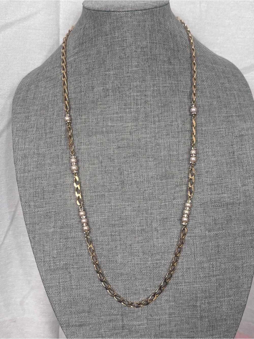 Vintage Christian Dior Gold-Tone Pearl Station Long Necklace - Women's Jewelry
